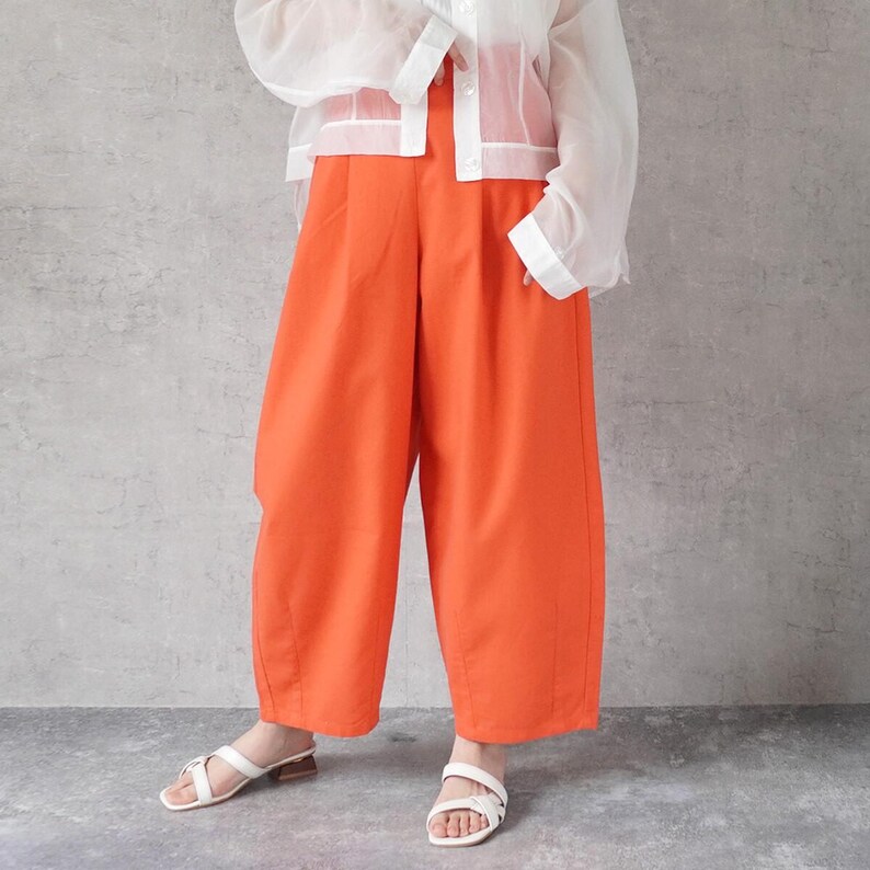 Japanese Fashion Full-Length Cotton Linen Circus Wide Fit Pant Orange