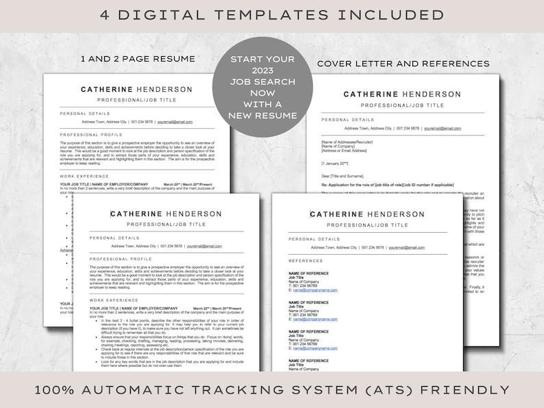 ATS Resume Template for Word | Executive Resume, Cover Letter (instant ...