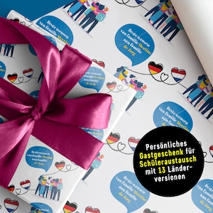 Gepersonaliseerd GASTENGIFTPAPIER in 14 talen *STUDENT EXCHANGE *14 landvlaggen in NATIONALE TAAL met familienamen en vrije teksten