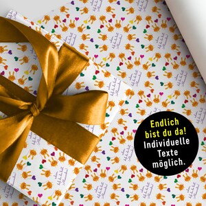 Nacimiento Papel de regalo UNISEX conejito desde XS a XXL hoja gigante de hasta 5 metros (!) *personalizado según tus especificaciones *nombre *fecha