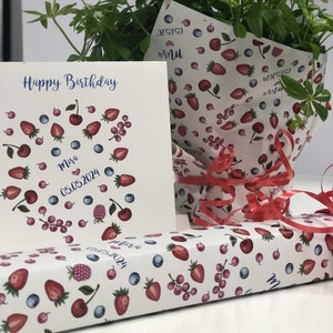 Papel de regalo colorido y afrutado para amigos y colegas * personalizado con su texto * nombre * fecha * pone una sonrisa en su cara