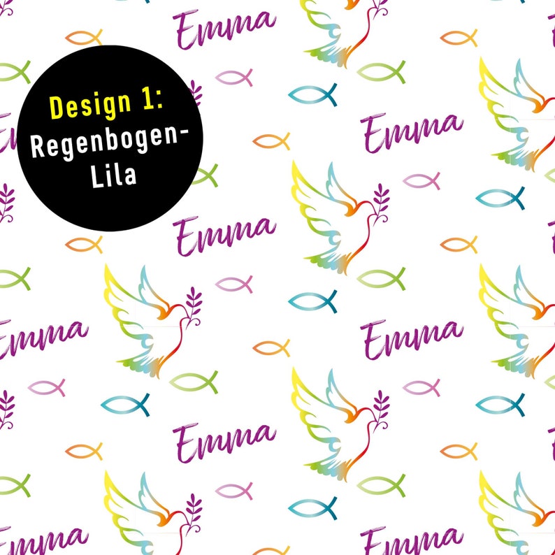 Happy gift wrap First Communion with name Individual from XS to XXL Baptism Communion Confirmation Confirmation Design 1 = Lila