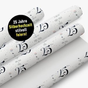 Festeggia i 25 anni di nozze d'argento con stile * Carta da regalo personale * Formati dalla XS alla XXL * Con nomi degli sposi, data e 25 anni