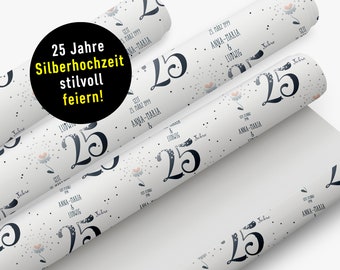 25 Jahre Silberhochzeit gebührend feiern * Persönliches Geschenkpapier * Formate XS bis XXL * mit Namen des Ehepaars, Datum & 25 Jahre