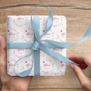 Individuelles Geschenkpapier zur Geburt mit Namen, Datum + Ort * Formate von XS bis XXL RIESENBOGEN bis 5 Meter (!) *Perfektes Baby Geschenk