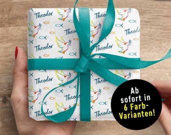 Vrolijk inpakpapier Eerste Communie * met naam * Individueel cadeaupapier van XS tot XXL GIANT BOW (!) * Bevestiging * Bevestiging