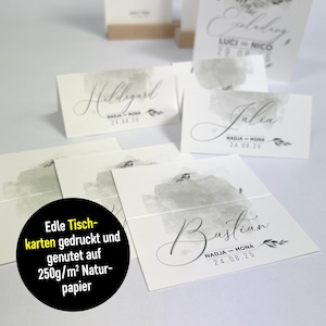 Tarjetas de lugar personalizadas con nombres * Nombres y fecha para su evento * Impreso en papel natural, verde salvia * Juego de lujo