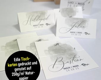 Tischkarten personalisiert mit Namen * Namen und Datum für Ihren Anlass * Gedruckt auf Naturpapier, Salbeigrün * Luxus-Set