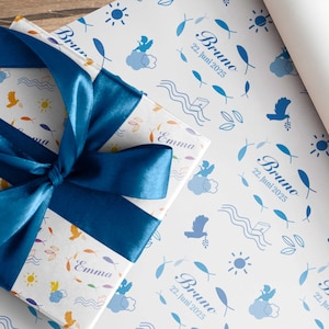 Vrolijk gepersonaliseerd inpakpapier voor doop * communie * bevestiging * individueel met naam & datum * formaten XS t/m XXL