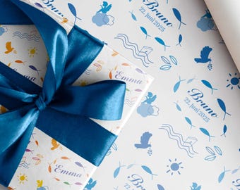 Cheerful personalized gift wrap for baptism * communion * confirmation * individually with name & date * sizes XS to XXL