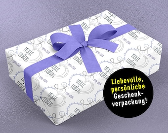 25 Jahre Silberhochzeit richtig feiern * Persönliches Geschenkpapier * Formate XS bis XXL * mit Namen des Ehepaars, Datum & freiem Grusstext