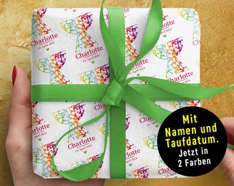 TAUFE Regenbogen Geschenkpapier *mit Namen *Individuell von XS – XXL * christliches Symbol *Taufbecken *Kommunion *Konfirmation *Firmung