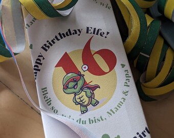 Cooles Superhelden-Turtle-Geschenkpapier von XS–XXL * personalisiert mit Namen, Alter und/oder freien Texten * Kinder Geburtstag jedes Alter