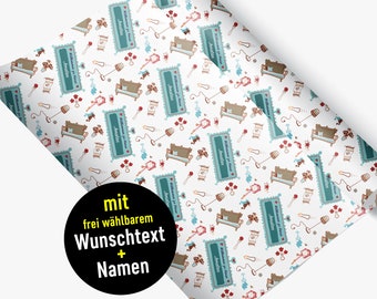 Fröhliches Geschenkpapier zum Umzug * Einzug * neue Wohnung * neues Haus * individuell mit Namen & Datum * Formate XS bis XXL * 2 Designs