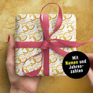 GOUDEN BRUILOFT 1975–2025 * 50 jaar huwelijk * Gepersonaliseerd inpakpapier met naam en jaartal * Optioneel kaartje met envelop * Jaren 70 look