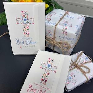 Ontwerp + PRINT uitnodigingskaartset voor EERSTE COMMUNIE of DOOP * Gepersonaliseerd met namen, datum + teksten * Bijpassende enveloppen inbegrepen