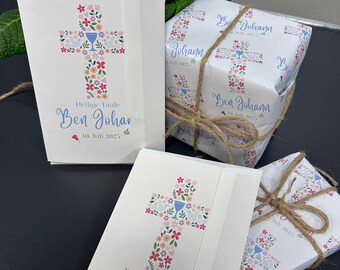 Design + DRUCK Einladungskarten-Set zur ERSTKOMMUNION oder TAUFE * Personalisiert mit Namen, Datum + Texte * Passende Umschläge inklusive