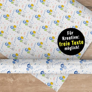 ¡Lindo! Papel de regalo individual Feliz Cumpleaños * EDAD y NOMBRE * 5 colores a elegir * Texto libre posible * Formato S a XXL
