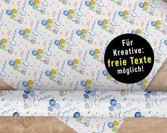 Nice! Happy Birthday Individuelles Geschenkpapier * ALTER und NAME * 5 Farben zur Auswahl *freie Texte möglich * S bis XXL Format