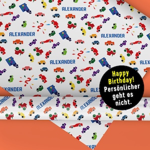 Compleanno con le macchinine * Carta da regalo per bimbi dalla XS alla XXL Foglio gigante fino a 5 metri (!) *stampa personalizzata con nome + età