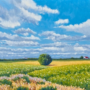 Iowa Prairie, Original Landscape, Iowa farm, oil painting, rural scene, wall art, home décor, Pastoral painting, blue green, gift for host