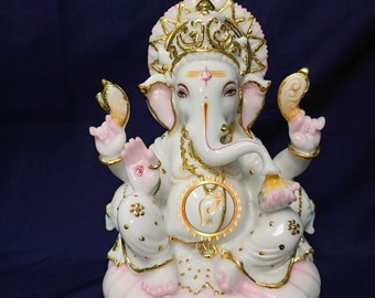 Ganesha Statue - 09" Inch Good Luck God Ganesha Figurine - Culture Marble Ganpati Idol , , White Ganesha Statue