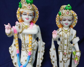 Handmade Pure Marble Radha Krishna Pair Idol, Radha Krishna Murti for Puja Room Decor, Lord Krishna Statue Idols, Marriage Anniversary gift