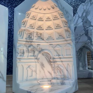 Handcrafted Marble Wall Corner Decor, Luxury White Marble Temple Carving Night Lamp, Concrete Tea light Candle Holder, Pooja Room Decor