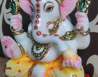 Pure White Marble Lord Ganesh Statue for Temple, Ganesh Statue Idol, Puja Room Hindu God Ganesha Murti, Ganpati Bappa Murti, Puja Home Decor