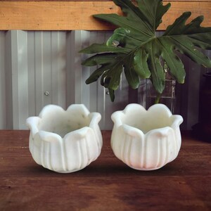 Handmade Pure Marble Candle Holder 2 Set, White Marble Urli Bowl, Decorative Home Decor Floral Bowl, Floral Candle Stand, Living Room Decor
