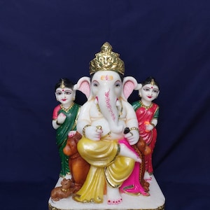 Ganesha Statue 12 inch Pure Makrana Marble, Puja Room Hindu God Ganesh Ji Murti, Ganpati Bappa Idol Ganesh Figurine for Living Home Decor
