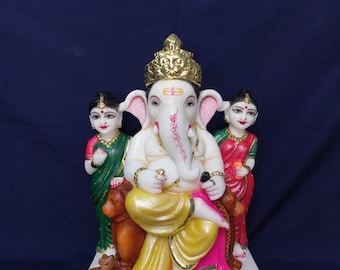 Ganesha Statue 12 inch Pure Makrana Marble, Puja Room Hindu God Ganesh Ji Murti, Ganpati Bappa Idol Ganesh Figurine for Living Home Decor