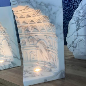 Handcrafted Marble Wall Corner Decor, Luxury White Marble Temple Carving Night Lamp, Concrete Tea light Candle Holder, Pooja Room Decor