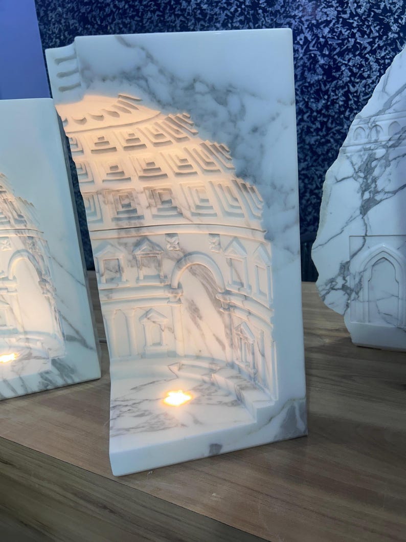 Handcrafted Marble Wall Corner Decor, Luxury White Marble Temple Carving Night Lamp, Concrete Tea light Candle Holder, Pooja Room Decor