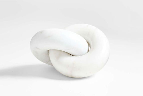 White Marble Round Chain Link Sculpture with Two Loops, Decorative Big Chain, Tow Link Marble Chain, Art Knot Decor Marble Decor