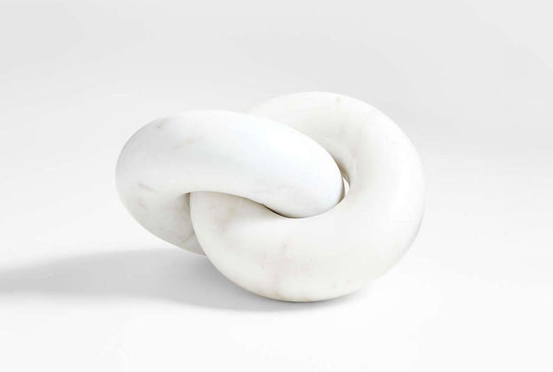 White Marble Round Chain Link Sculpture with Two Loops, decorative big chain, Tow Link Marble Chain, Art Knot Decor Marble Decor