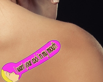 Naughty Oral Sex Temporary Tattoo, Pink BJ Quote Design