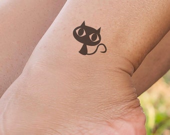 Playful Black Cat Temporary Tattoo, Minimalist Kitten Design