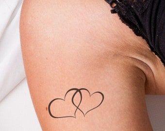 TWO COMBINED HEARTS together romantic temporary tattoo in black. The best way to show your love to someone special!