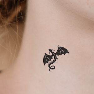 DRAGON temporary tattoo in black. Symbol of supernatural power, wisdom, strength, and hidden knowledge.