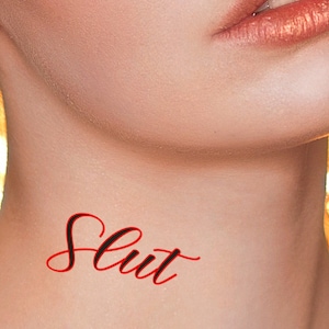 SLUT Elegant, kinky naughty sexy erotic temporary tattoo in black. Wear it anywhere. The comments will wow you!