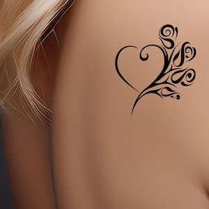 Tribal HEART with ROSES , a romantic temporary tattoo in black. The best way to show your love to someone special!