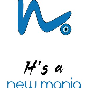 May include: A blue abstract design with a blue evil eye charm. The text "It's a new mania" is below the design.