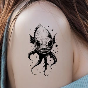 Sci-Fi FISH temporary tattoo in black