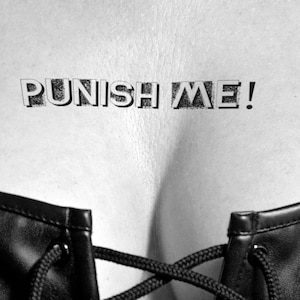 BESTRAF MICH! BDSM sexy temporäres Tattoo in schwarz. Lass dich von deinem Liebhaber züchtigen, mit Paddel, Peitsche oder dem treuen alten Hasen!