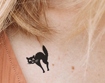 Tatuaje temporal de gato con cicatrices: divertido diseño de gato negro