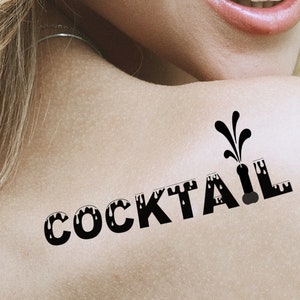 COCKTAIL de gozada, tatuagem erótica sexy e safada em preto. Use em qualquer lugar. Os comentários vão te impressionar!