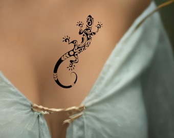 Tribal Lizard Temporary Tattoo: Black Reptile Decal