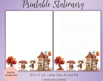 Papeterie imprimable automne automne - Ensemble de papiers à lettres automne, sans doublure, A4/A5/A5/US Letter-Imprimable automne pour lettres et billets