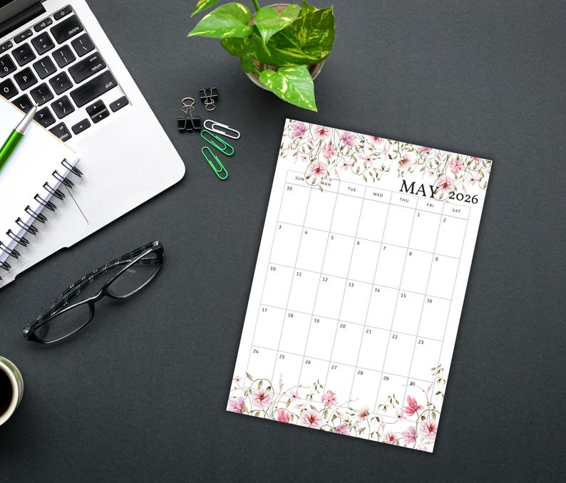 Calendario de mayo de 2026 editable - Planificador mensual imprimible ...
